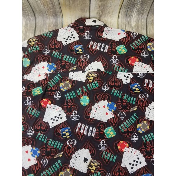 Dem Crazy Hawaiian Shirt Mens Size L Short Sleeves Button Up Poker Cards Print - Picture 10 of 11